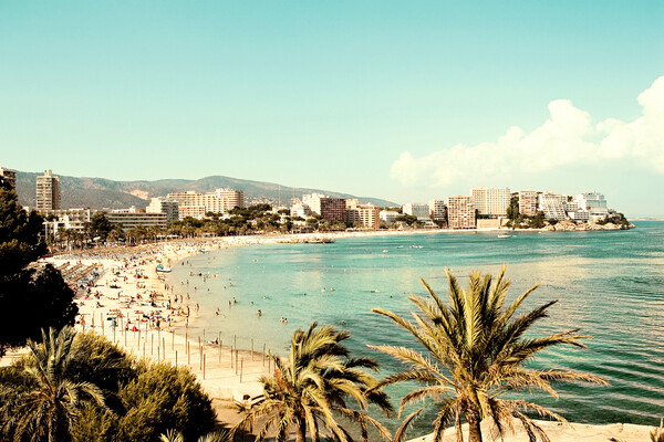 Vy över stränderna i Palma Nova och Magaluf, Mallorca