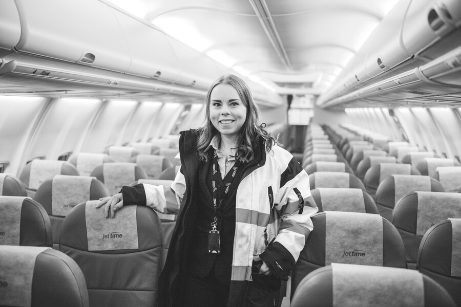 Employees in an empty aircraft