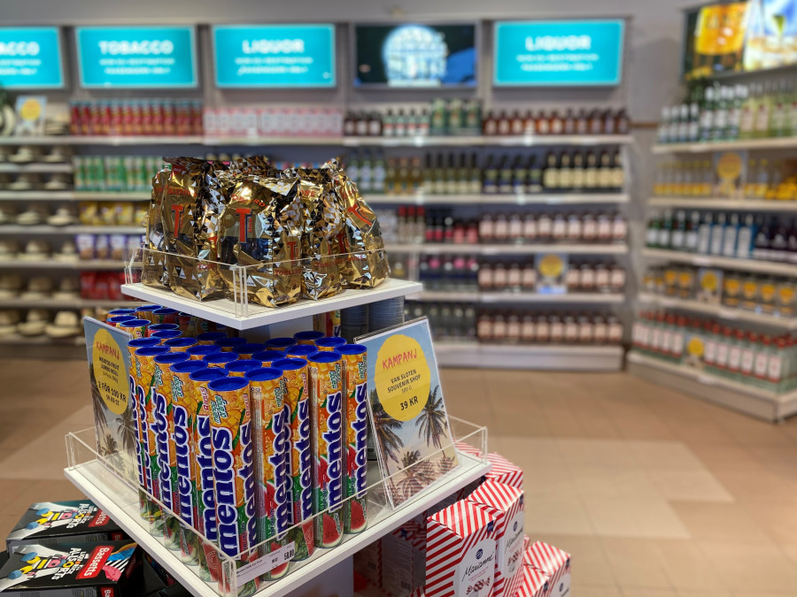 Interior picture from duty free shop on candy shelf